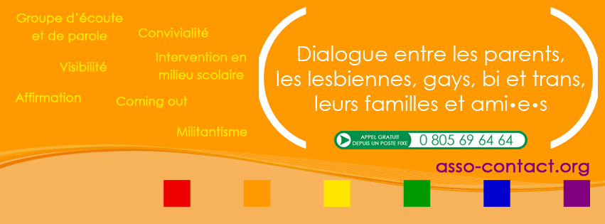 Bannière Contact - dialogue entre les parents, les lesbiennes, gay, bi, trans, leur famille et ami.e.s